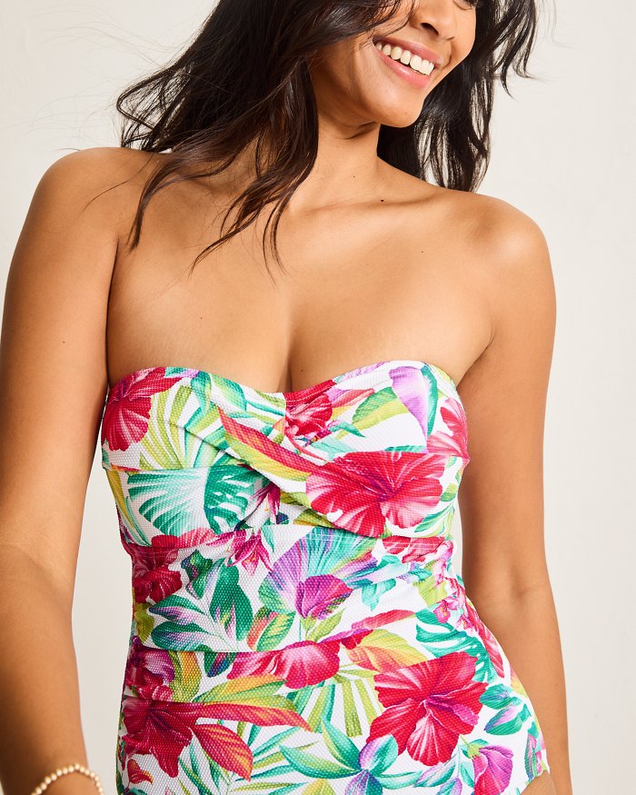 Tommy Bahama Womens Island Cays Fiesta Bandeau One Piece Swimsuit - White