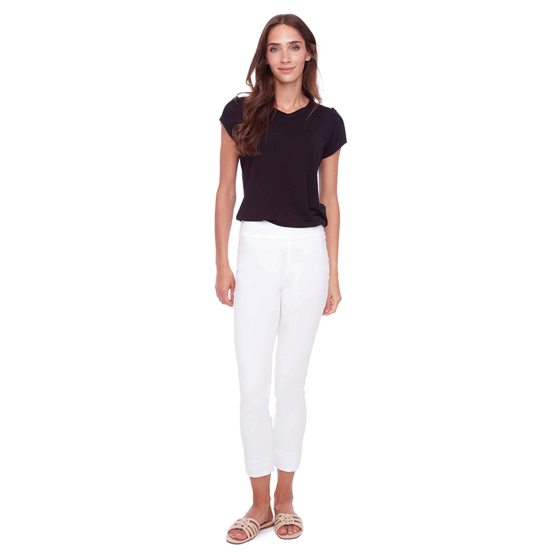 UP! Solid Techno Petal-Slit Ankle Pant - White