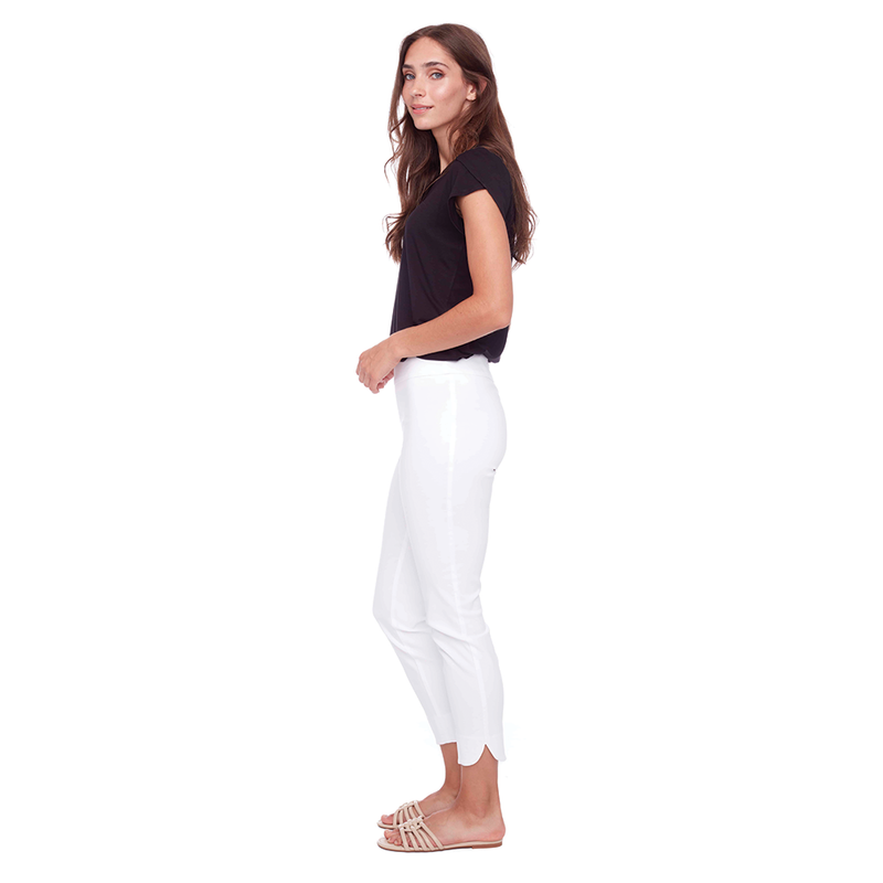 UP! Solid Techno Petal-Slit Ankle Pant - White