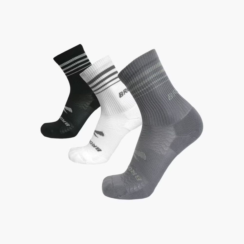 Brooks Run-In Crew 3-Pack Socks - Asphalt/White/Black