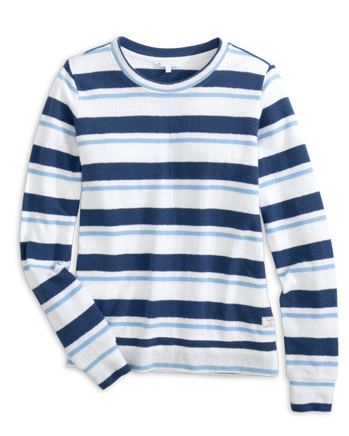 Southern Tide Womens Lana Beach Day Stripe Crew Neck Sweatshirt - Seven Seas Blue*