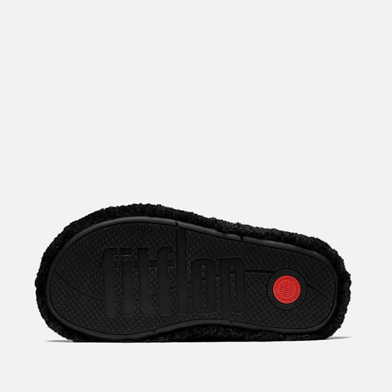 FitFlop iQushion D-Luxe Teddy Cross Slides - All Black