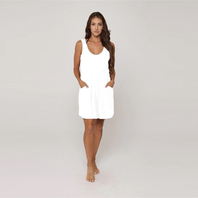 J Valdi Kira Jersey Deep Pocket Dress Cover Up - White