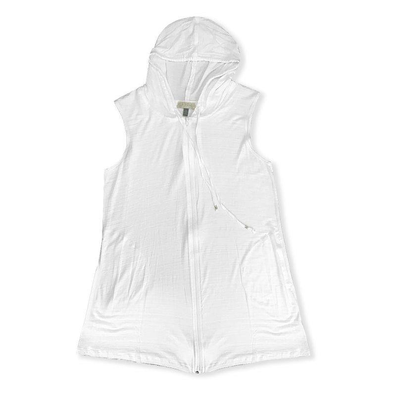 J Valdi Kira Jersey Sleeveless Hooded Dress Cover Up - White