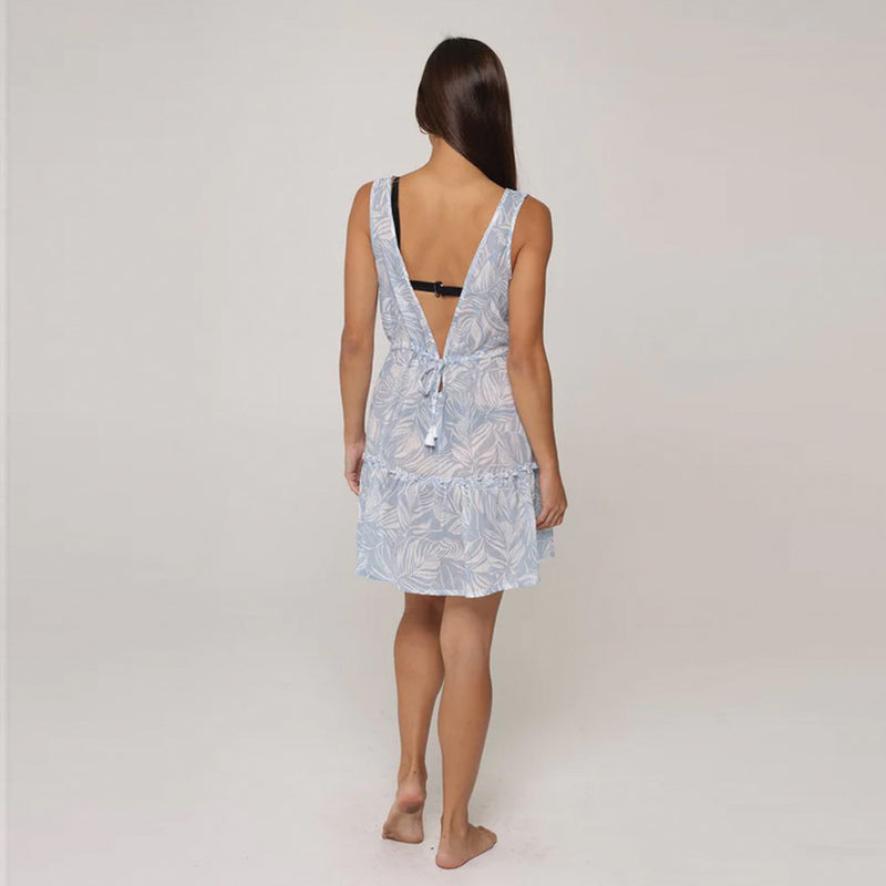 J Valdi Breeze Low Back Ruffle Dress Cover Up - Blue Ivory