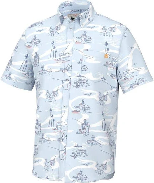 Huk Fish Bones Kona Short Sleeve Sport Shirt - Ice Water