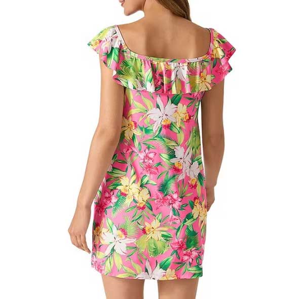 Tommy Bahama Orchid Garden Ruffle Spa Dress Cover Up - Preppy Pink