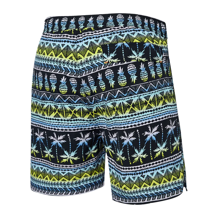 SAXX 5-Inch Go Coastal 2N1 Volley Pina Stripe Swim Trunks - Black Multi