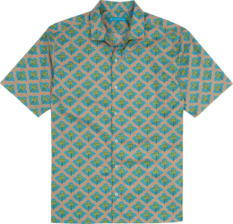 Tori Richard Mosaic Palms Cotton Lawn Camp Shirt in Tan – Island Trends