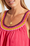 Tribal Crochet Neckline Flowy Top - Fruit Punch