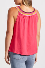 Tribal Crochet Neckline Flowy Top - Fruit Punch