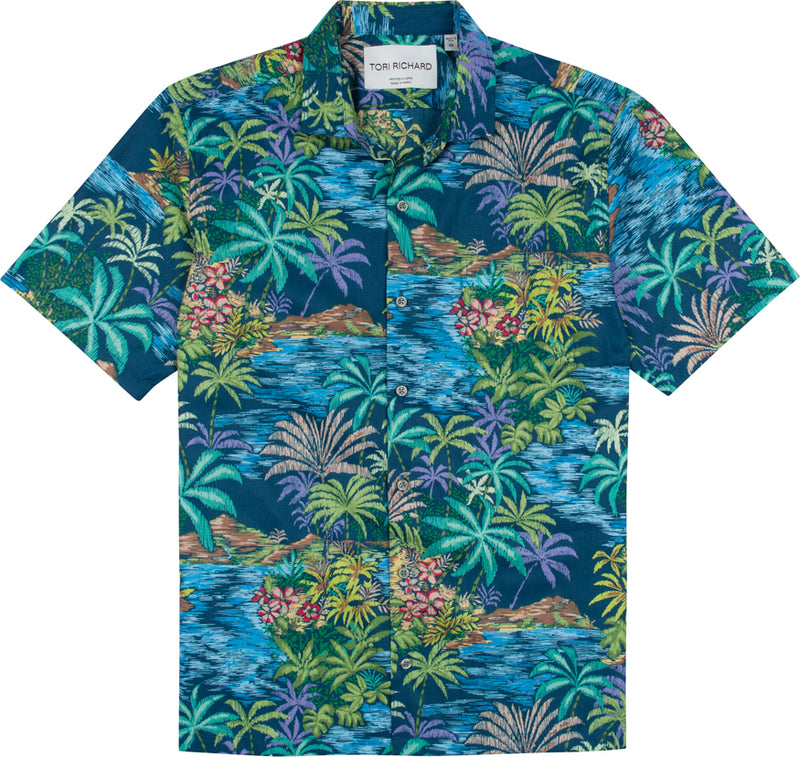 Tori Richard Men's Land Marker Cotton Lawn Camp Shirt - Sapphire