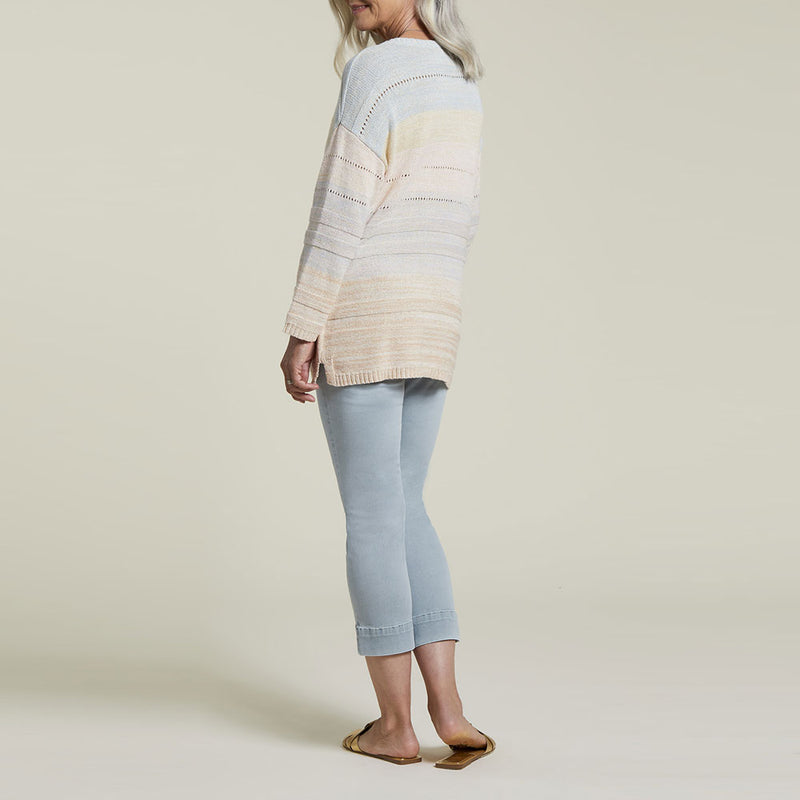 Tribal 3/4 Sleeve Split Neck Sweater - Clay