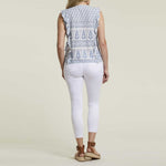 Tribal Pull On Ankle Pant With Snaps At Hem Side Slit - White