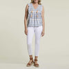 Tribal Pull On Ankle Pant With Snaps At Hem Side Slit - White