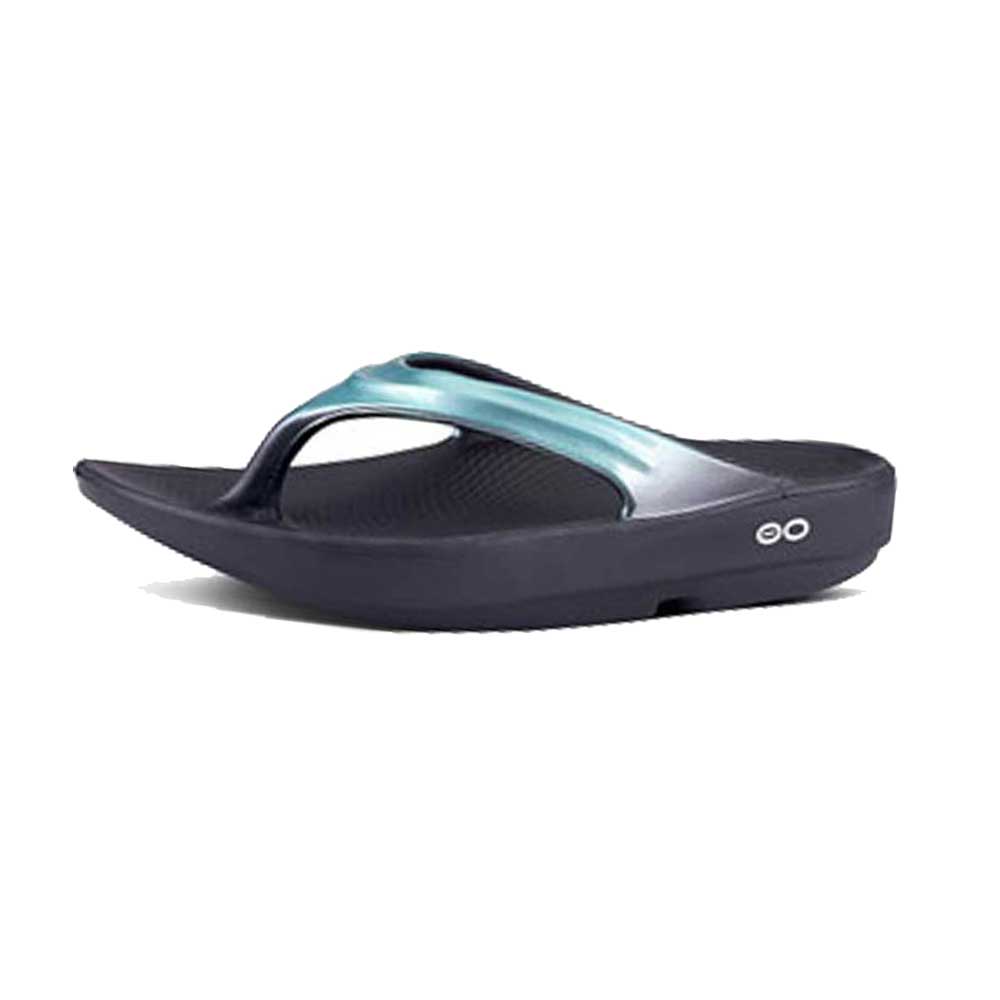 Oofos Womens Oolala Thong Sandals in Metallic Mint Island Trends