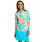 G Lifestyle Long Sleeve Zip Mock Neck Top - Monet Bright/Multi