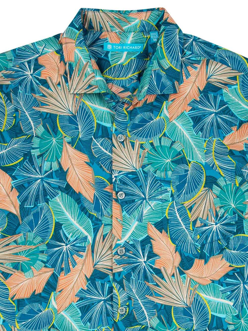 Tori Richard Untitled Leaf #1 Cotton Lawn Camp Shirt - Mediterranean