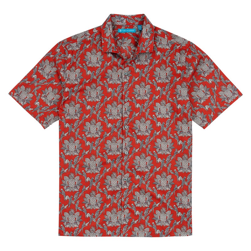 Tori Richard Macaw U Later Cotton Lawn Camp Shirt - Red