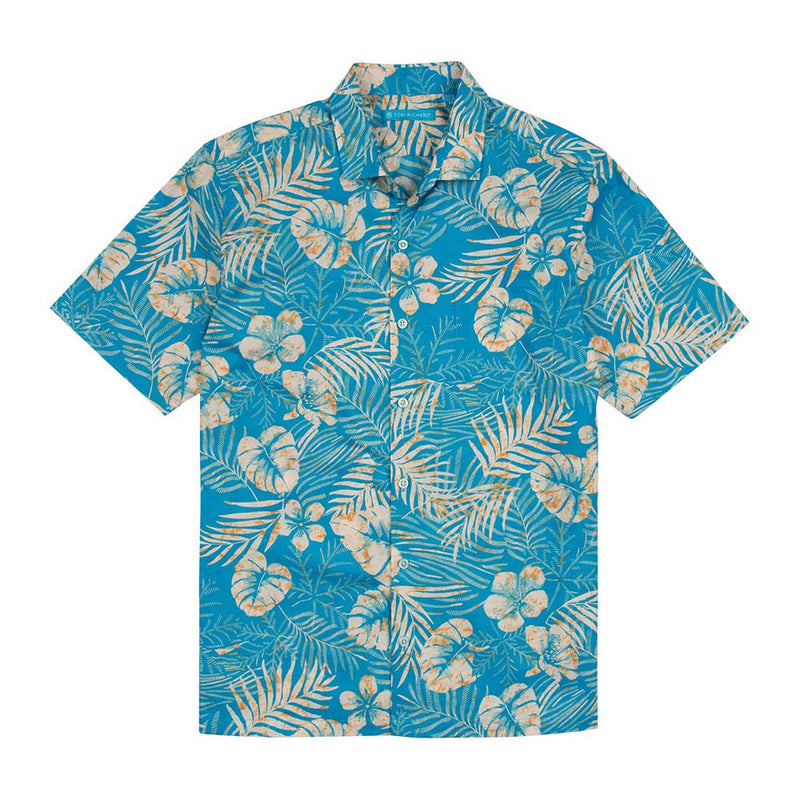 Tori Richard Sun Print Cotton Lawn Camp Shirt - Pacific Blue
