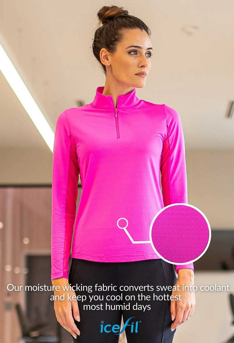 Ibkul Womens Long Sleeve Mock Solid Top - Hot Pink