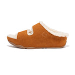 FitFlop Shuv Two-Bar Shearling-Lined Suede Slide Sandals - Light Tan
