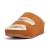 FitFlop Shuv Two-Bar Shearling-Lined Suede Slide Sandals - Light Tan