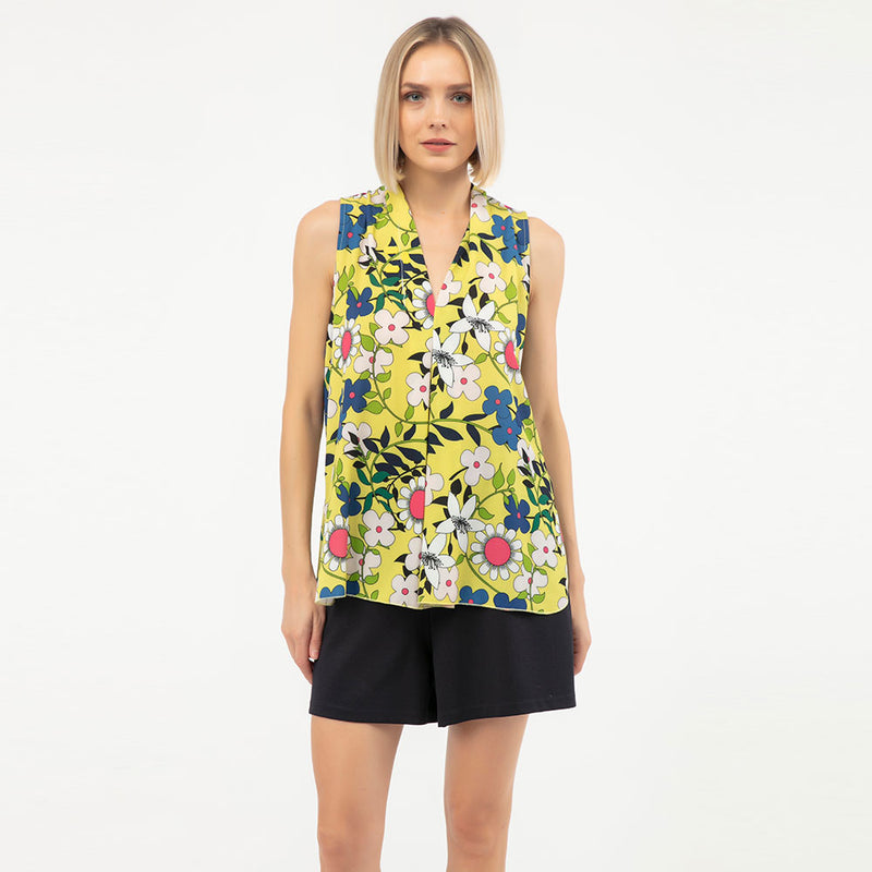 Isle By Melis Kozan Drapping V-Neck Sleeveless Top - French Floral