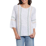 Tribal Contrast Striped 3/4 Sleeve Sweater - Seafoam