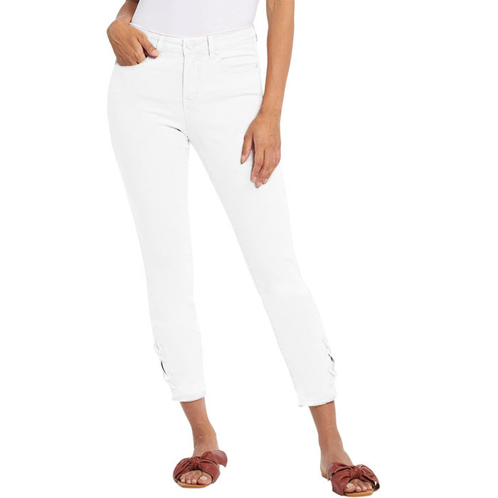 Tribal Audrey 5 Pocket Crop Slim With Lace Up Pant - White