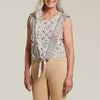 Tribal Sleeveless Blouse With Ruffles & Front Tie - Dry Moss