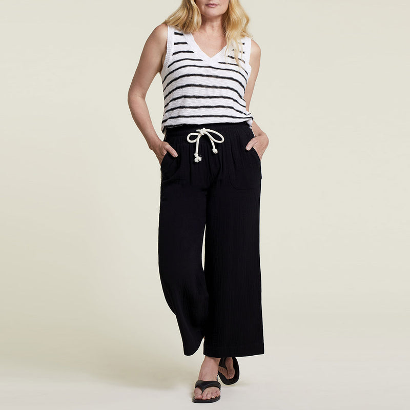 Tribal Wide Leg Pant With Drawstring - Black
