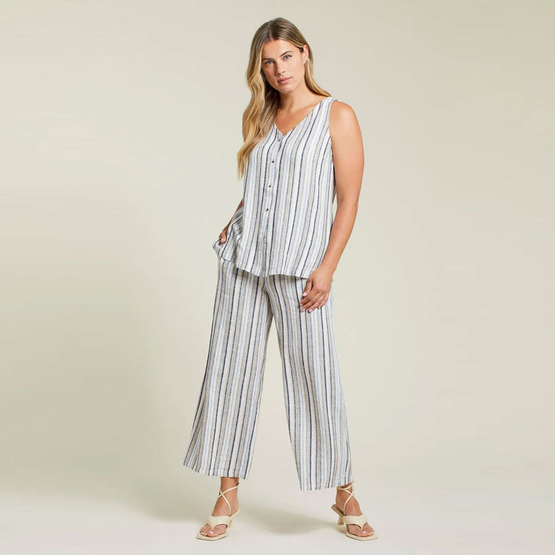 Tribal Pull On Flowy Crop Pant With Drawcord - Poolside