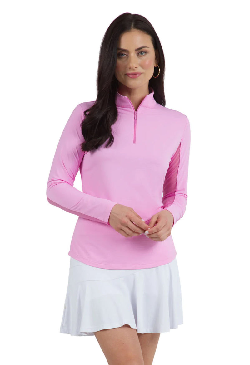 IBKUL Womens Long Sleeve Mock Solid Top in Candy Pink