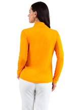 Ibkul Womens Long Sleeve Mock Solid Top - Orange Peel