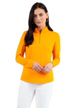 Ibkul Womens Long Sleeve Mock Solid Top - Orange Peel