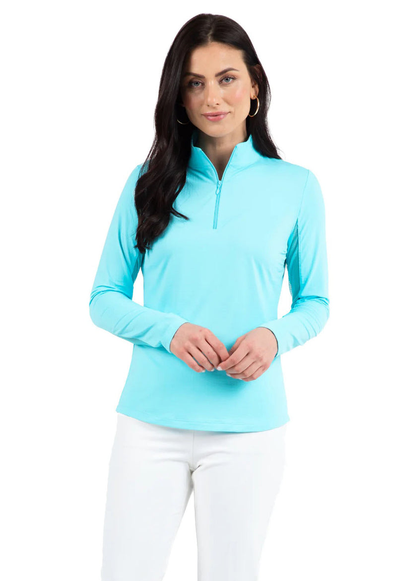 IBKUL Womens Long Sleeve Mock Solid Top - Seafoam