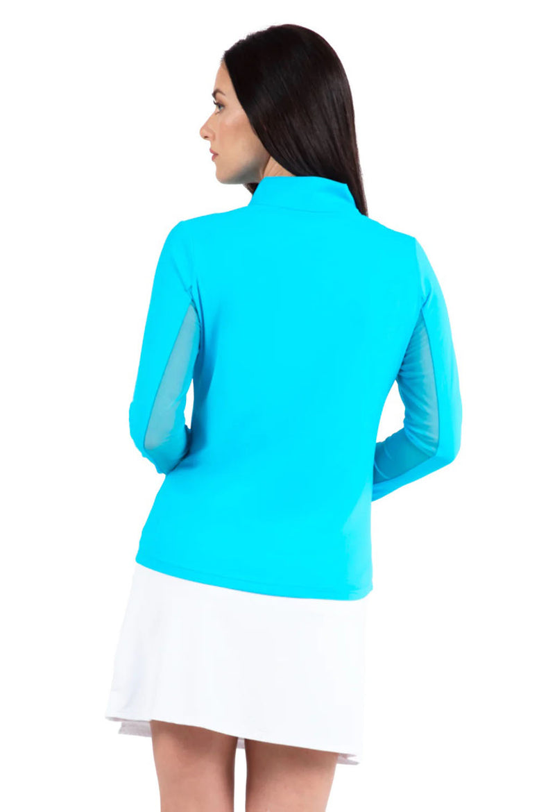 Ibkul Womens Long Sleeve Mock Solid Top - Turquoise