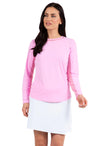 Ibkul Womens Long Sleeve Crew Solid Top - Candy Pink