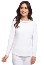 IBKUL Womens Long Sleeve Crew Solid Top - White