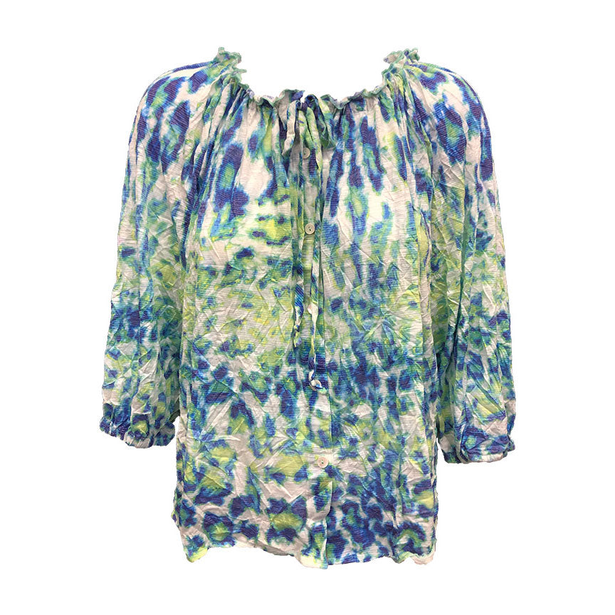 David Cline Chloe Peasant Blouse With Buttons in Lagoon – Island Trends