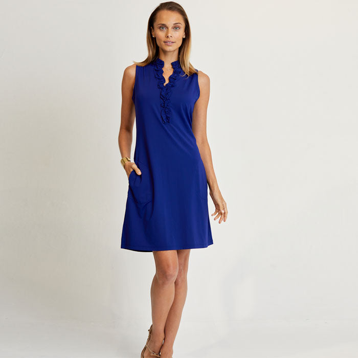 G Lifestyle Sleeveless Double Ruffle Dress - True Navy