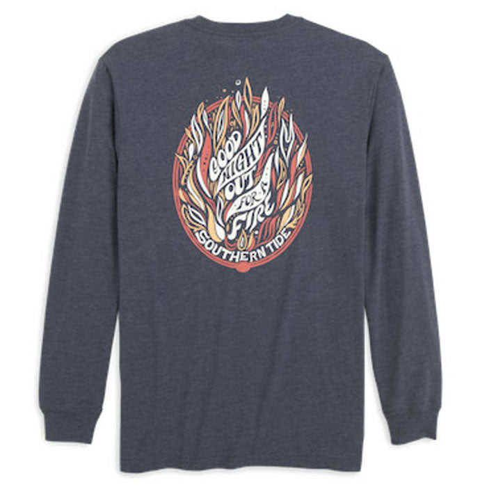 Southern Tide Womens Heather Good Night Out For A Fire Long Sleeve T-Shirt - Heather True Navy