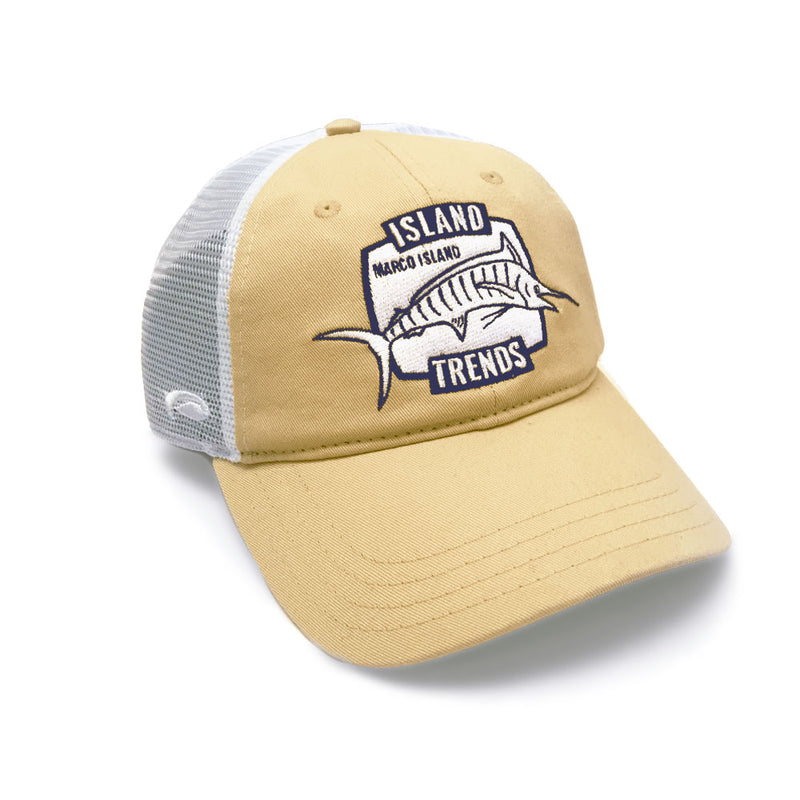 Island Trends Marlin Embroidered Trucker Adjustable Cap - Nugget/White