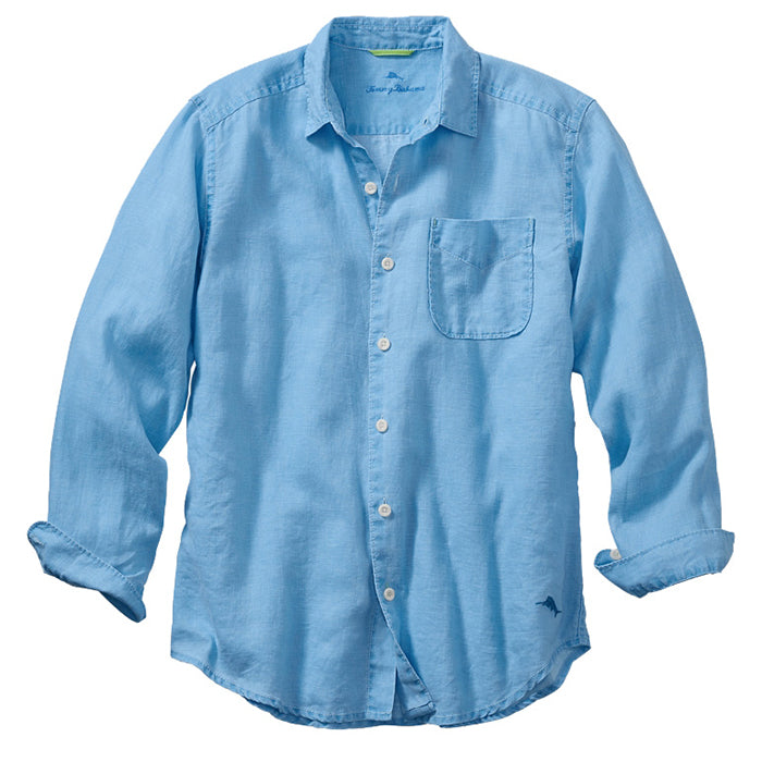 Tommy Bahama Big & Tall Sea Glass Breezer Long Sleeve Linen Shirt - Blue Yonder