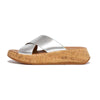 FitFlop F-Mode Leather Flatform Cross Slide Sandals - Silver
