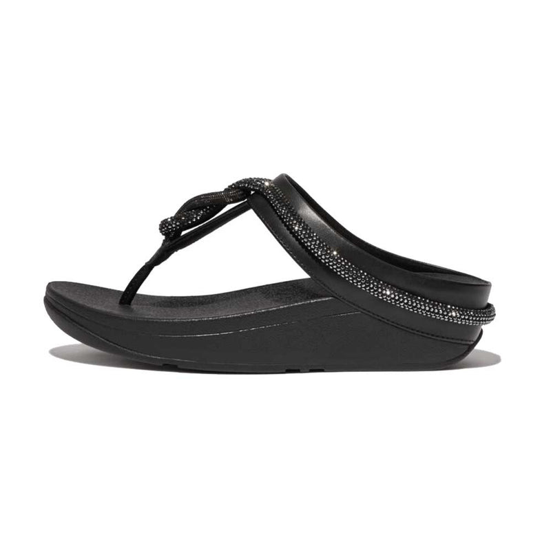 FitFlop Fino Crystal Cord Leather Sandals - Black