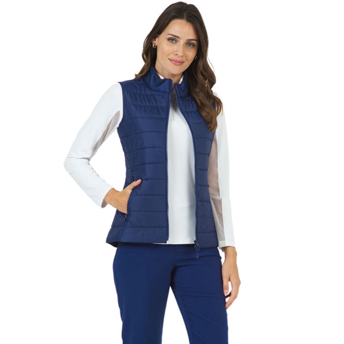 IBKUL Womens Solid Quilted Vest - Navy
