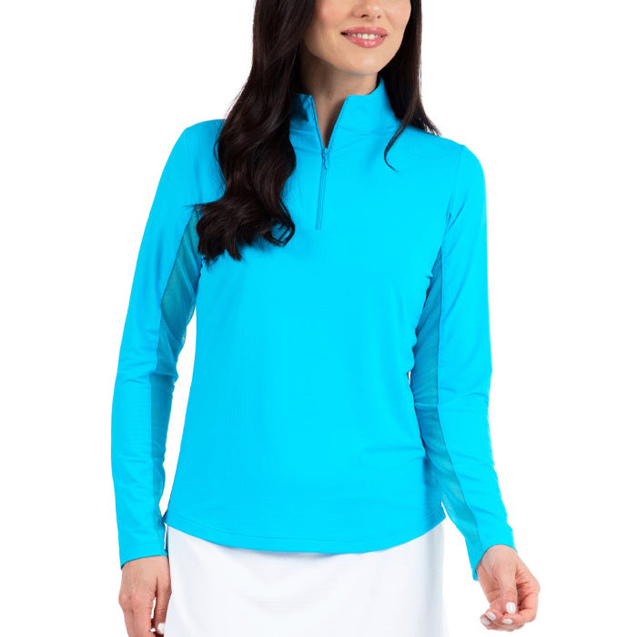 Ibkul Womens Long Sleeve Mock Solid Top - Turquoise