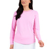 Ibkul Womens Long Sleeve Crew Solid Top - Candy Pink